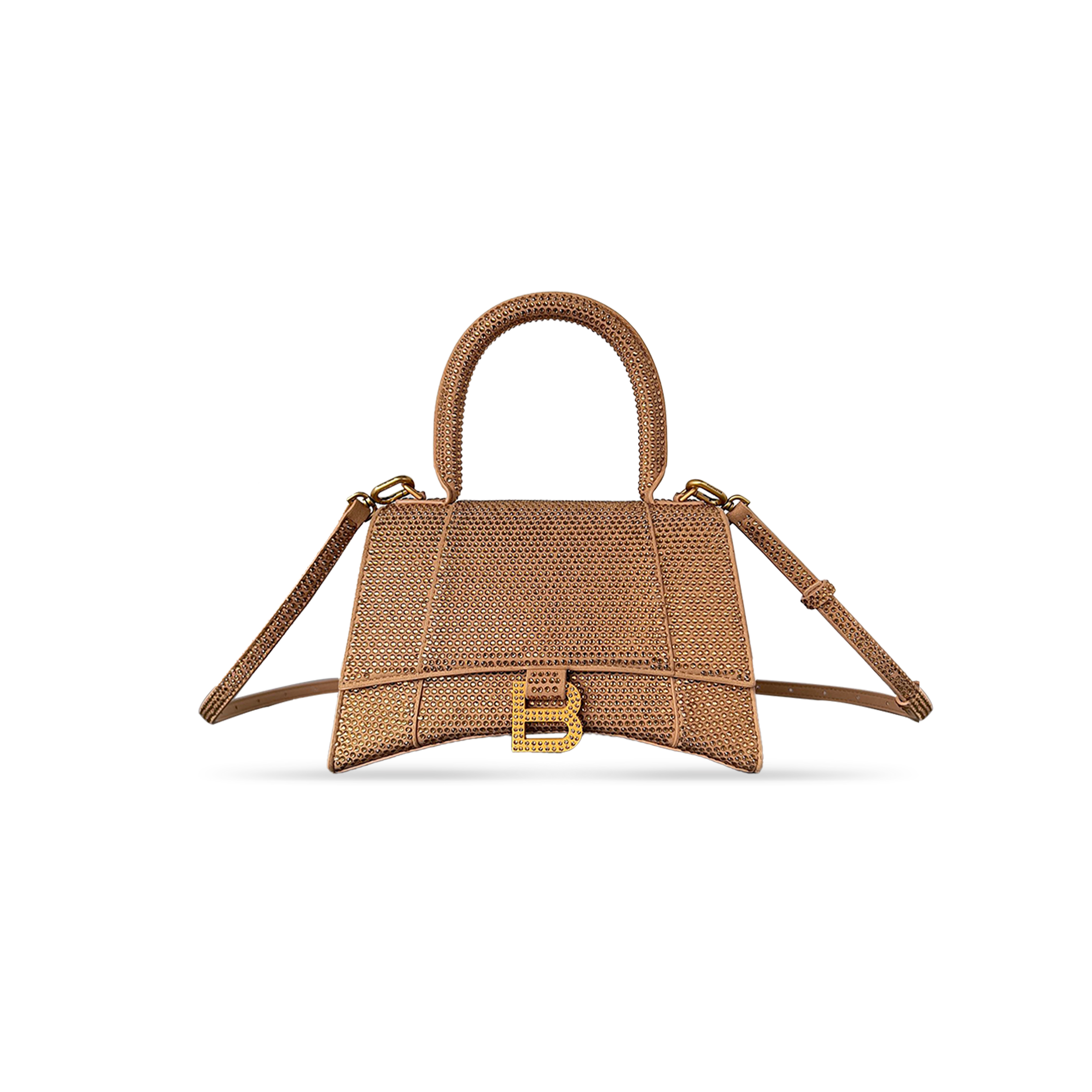 Ba*len*cia*ga women''s hourglass handbag small with rhinestones brown 5935461qj5m1000 (22.9*15*9.9cm)